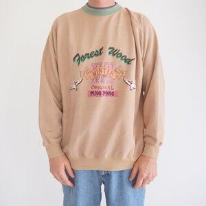 VTG '90S Classic Ping Pong Forest Woods Winter Cotton Blend Crewneck Sweater L